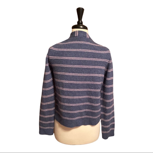 Marc Jacobs Ruffled Cardigan Navy & Pink Striped Sweater 100% Lambs Wool Sz M - Picture 4 of 10